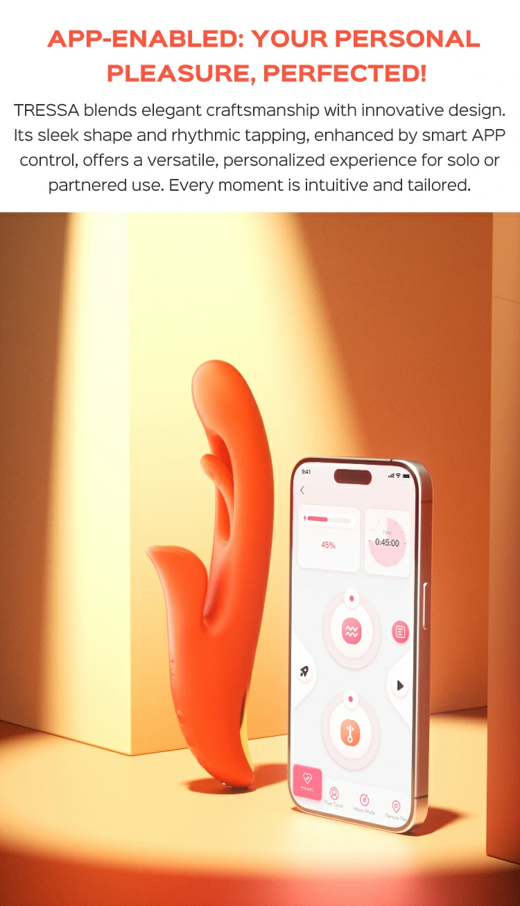 TRESSA blends elegant craftsmanship with innovative design. Its sleek shape and rhythmic tapping, enhanced by smart APP control, offers a versatile, personalized experience for solo or partnered use. Every moment is intuitive and tailored.