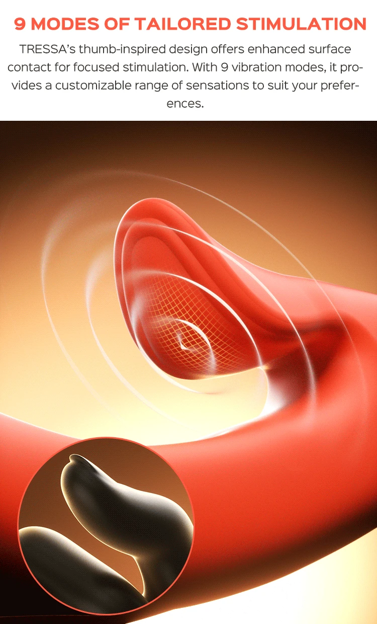 TRESSA offers gentle tapping for precise G-spot stimulation, easing beginners into tailored pleasure. With a durable steel-cased motor and 9 flapping modes, it's ideal for those new to toys or beginners advancing to higher intensities.